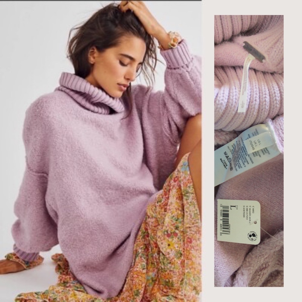 FP NWT Milo Lavender Turtleneck Oversized Sweater in size Large